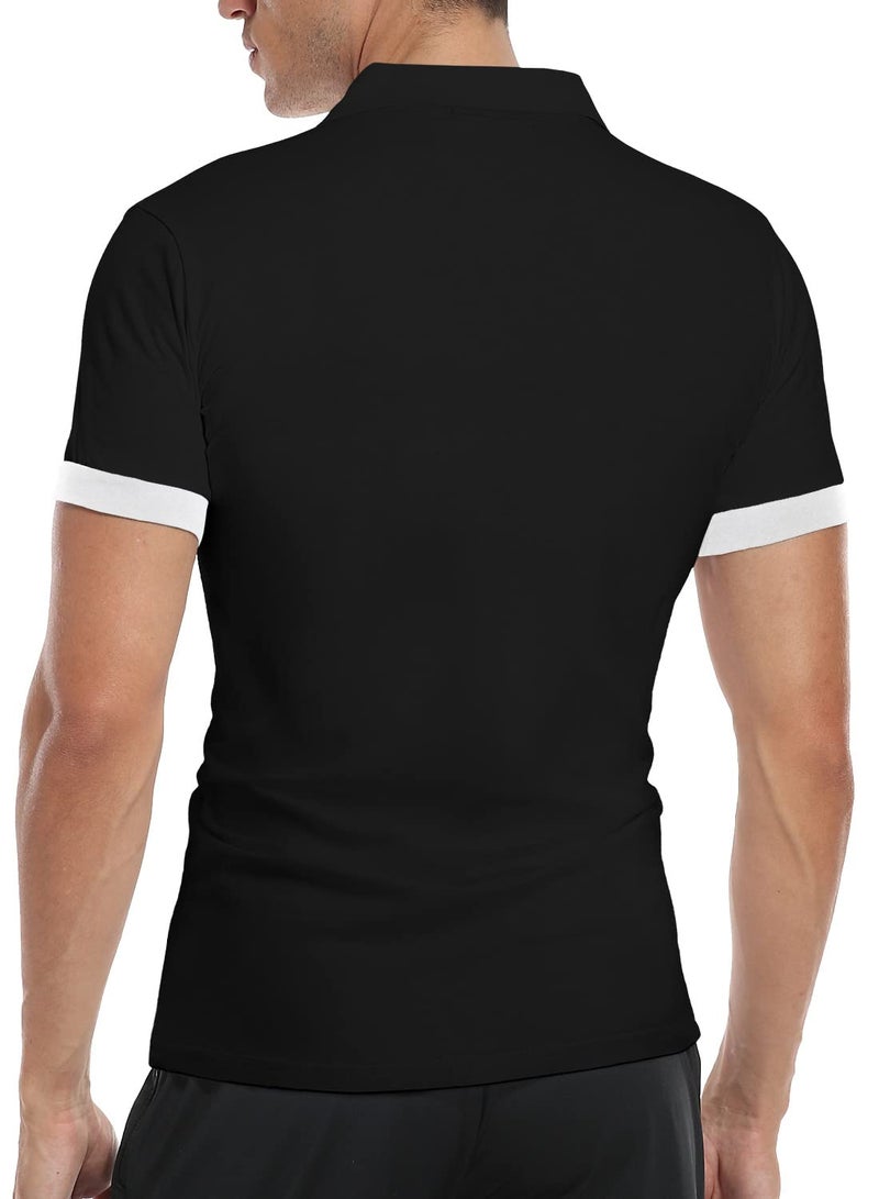 KUYIGO Men's Short Sleeve Polo Shirts Casual Slim Fit Basic Designed Cotton Collared Shirt Large Black - Image 3